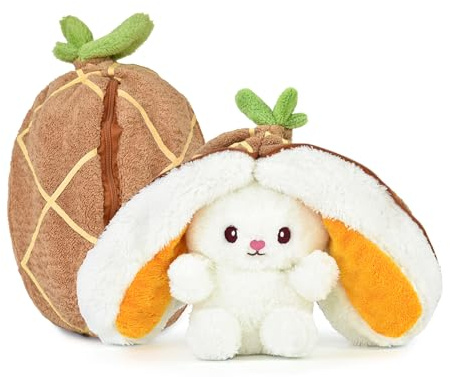 Pababo 40 cm Plüsch-Erdbeerhase, Plüschkaninchen, Plüschtie, Osterhase, Erdbeertasche mit Plüschohren, Plüsch-Erdbeerhase, Erdbeere, Ostergeschenk (Karotte) (Ananas)
