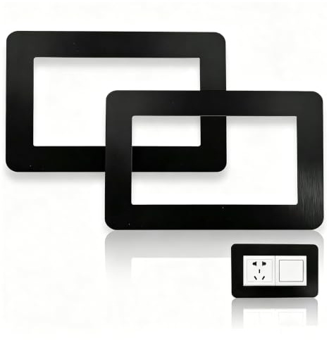2 PCS Double Socket Surround, Black Light Switch Cover Plates, Self-Adhesive Square Decorative Frame for Wall Sockets and Switches, Matte Finish Plug Socket Surround Plates(14.6 × 8.6 cm)