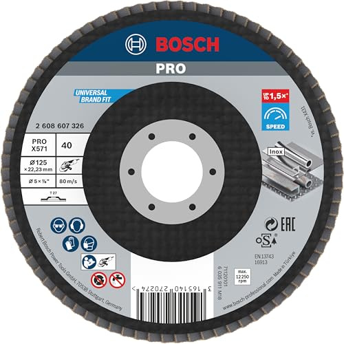 Bosch PRO X571 Fächerschleifscheibe, gerade, 125 mm, K40 | für Stahl, Edelstahl, Körnung 40, Professional Zubehör Kleiner Winkelschleifer