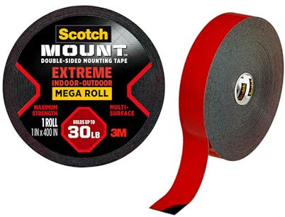 3M Scotch Extreme Ruban et bandes de montage double face Scotch-Mount: 1 in x 400 in. (Noir)