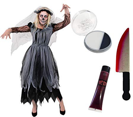 I LOVE FANCY DRESS Schwarze LEICHEN/Zombie Braut MIT KÜNSTLICHEN Blut UND Plastik Messer