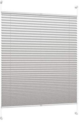 DécoProfi Plissee ohne Bohren Grau 95cm x 130cm (max. Gesamthöhe Fensterflügel) I Verspannte Plissees nach Maß mit Klemmträger/Klemmfix I Blickdichte Innenrahmen-Plissees zum Klemmen