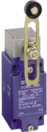Telemecanique Sensors XCKJ10541H29 Limit Switch with Thermoplastic Roller Lever, Metal, Series XCKJ, Variable Length, Rotary Head, M20 x 1.5 Cable Gland, 1 NC + 1 NO Snap Action Contacts