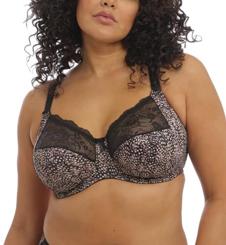 Elomi Women's Morgan Banded Comfort & Support. Three-Section Cup, Side Frame, Stretch Lace. Dd+ Bras, Ebony, 38K US