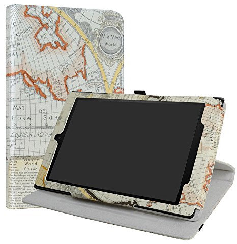 LiuShan per Amazon Fire HD 10 Rotante Custodia,360 Gradi di Rotazione Custodia in Pelle PU con Supporto Caso per Amazon Fire HD 10 Tablet(5th /7th /9th Generation 10.1 Pollici Tablet,Map White