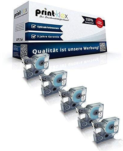 5x Print-Klex Schriftbänder kompatibel für Dymo D1 40913 Labelwriter400Duo 1000 Plus 2000 3500 5500 Pocket S0720980 9 mm x 7m Farb Kassette schwarz-weis - Easy Print Serie