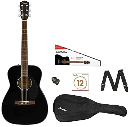 Fender CC-60s Concert V2 Pack Acoustic Guitar, with 2-Year Warranty, Black, with Gig Bag and Accessories
