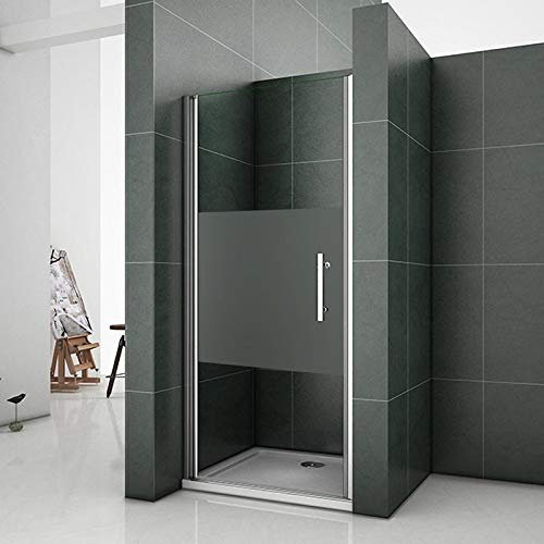 76x185 cm Box Doccia Per Nicchia Porta Battente Vetro Temperato 6mm Semitrasparente Anticalcare Satinato Opaco