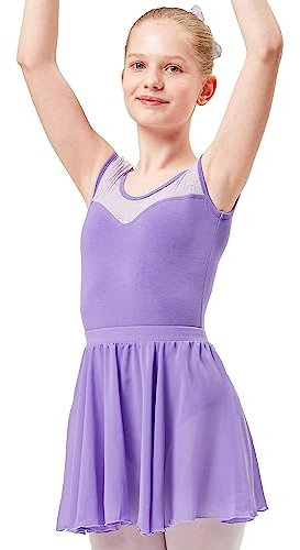 tanzmuster Kinder Ballettrock Eva zum Reinschlüpfen aus Baumwolle und Chiffon in Lavendel, Größe:104/110