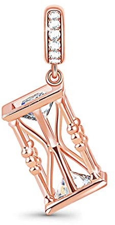GNOCE Ciondolo Clessidra Placcato Oro Rosa in Agento S925 Tempo Charm Bead Per Bracciali e Collana Regalo per Moglie Donne