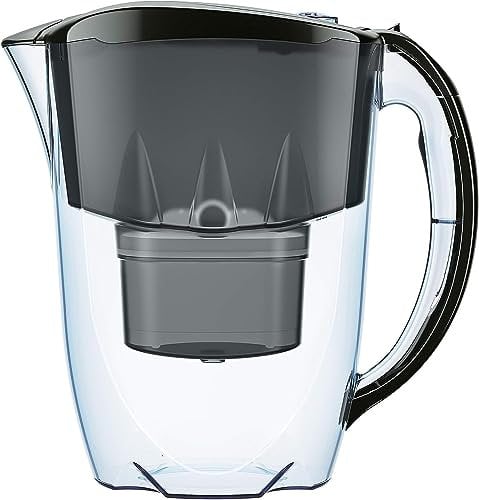 AQUAPHOR Wasserfilter Jasper Schwarz inkl. 1 MAXFOR+ Filter I Reduziert Kalk & Chlor I Karaffe für 2,8l I Tischwasserfilter I Passt in die Kühlschranktür