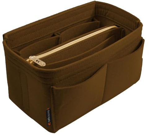 OMYSTYLE Purse Organizer Insert for Tote & Purse, Felt Bag Organizer with 5 Sizes, Compatible with Neverful Speedy and More, Brown, Slender Medium