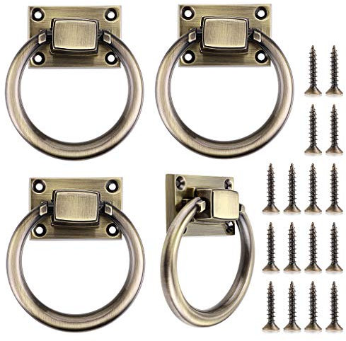 JUXYES 4Pcs 80mm Chair Back Pulls Cabinet Drop Pull Handle Rings Modern Wooden Door Knocker Round Chair Back Drop Pulls Handle for Chairs Ottoman Cabinet Door (Bronze)