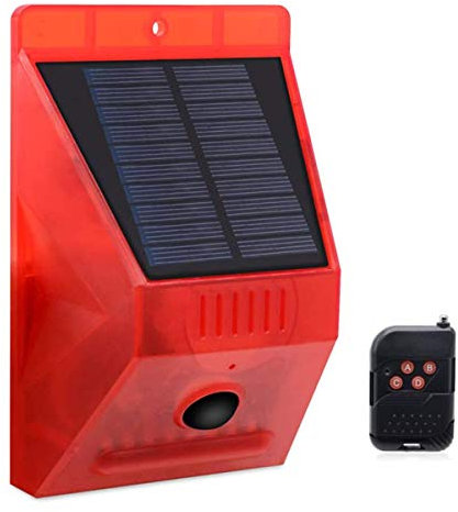 Alarme Sonore Solaire Lumière Stroboscopique,KINGCOO Détecteur de Mouvement étanche Lampe Solaire avec Télécommande,Nuit Alarme de Sécurité Sonore 129db Répulsif Animal pour Jardin Extérieur (1 Pack)