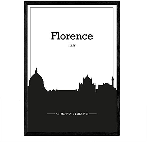 Nacnic Poster mit Karte von Florenz - Italien. Drucke mit Skyline der Städte Italiens mit schwarzem Schatten. A3 Größe