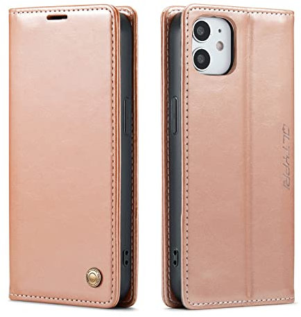 QLTYPRI Hülle für iPhone 11, Vintage Dünne Handyhülle mit Kartenfach Geld Slot Ständer PU Ledertasche TPU Bumper Wallet Case Flip Schutzhülle Kompatibel mit iPhone 11 - Rosegold