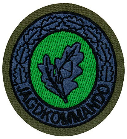 Café Viereck ® Bundeswehr Jagdkommandoführer Abzeichen Aufnäher Gestickt - 5,7 x 6,3 cm (Innenkreis grün gestickt)