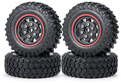 AXspeed 4 Stück Beadlock Felgen & Reifen Reifen für Axial SCX24 AXI90081 RC Autozubehör (schwarz und rot)