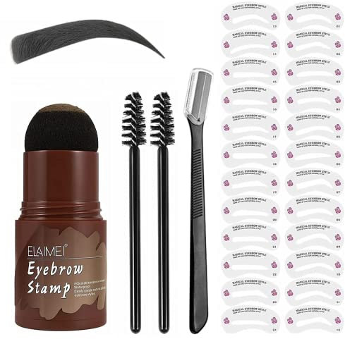Augenbrauen Stempel Wasserdicht,Eyebrow Stamp Kit,Augenbrauen Schablone Gestaltung Kit,24 Schablonen One Step Brow Stamp Shaping Kit (Schwarz)