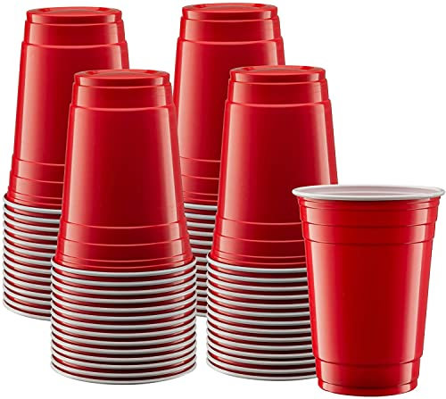 BHW Red Disposable Party Cups - 50 Count, 12 oz Plastic Cups, Strong and Sturdy for Drinks, Soda, Punch, Barbecues, Picnics, Weddings