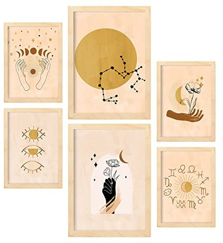 Nacnic-Set von 6 mystischen Poster. Sammlung von Plakate mit Collage Ästhetik für Innendekoration. Größen A3 und A4. Rahmenlos
