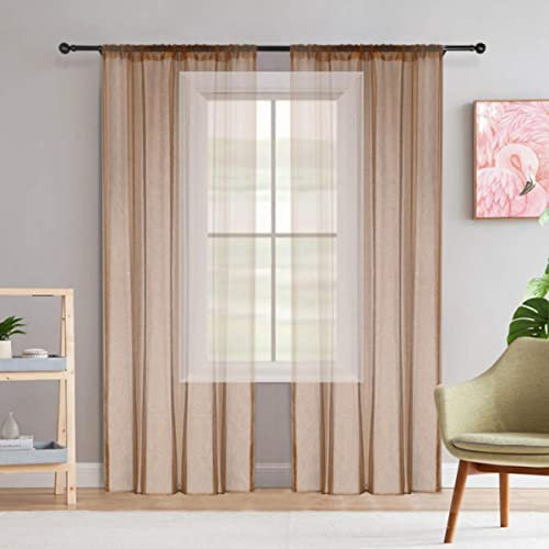 Tende Trasparenti in Tulle Solido Tende Bianche per Finestra per Soggiorno Decorazione Camera da Letto Ragazza Tende Moderne in Tulle Zanzariera-Caffè,100x200cm