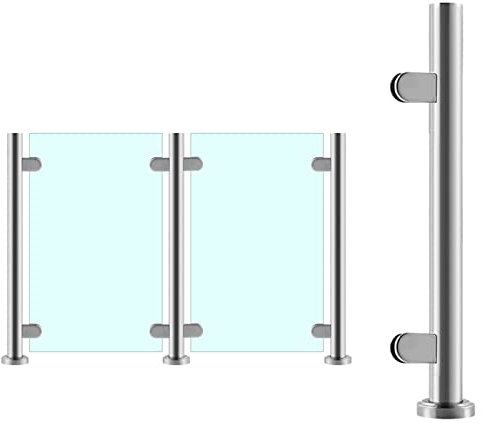 SRNSAEB Glas Geländerpfosten Glashalter Balkondeck Glasgeländer-Klemmpfosten, Edelstahl-Glasbalustrade-Geländer-Pfosten-System mit Armatur, 25 Zoll/34 Zoll/38 Zoll/40 Zoll Groß