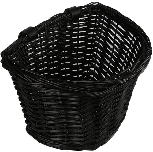 AVASTA Wicker Fahrradkorb für Cruiser Fahrräder Citybikes,Vorderlenker Aufbewahrungskorb für Erwachsene,Wasserdicht mit Lederriemen,Aus natürlicher Weide,Fahrradzubehör,Größe M,Schwarz