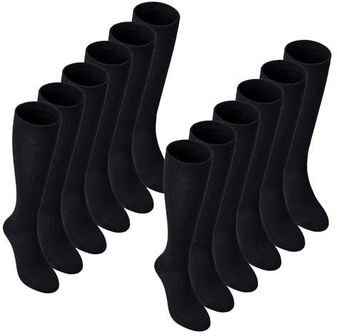 12 Pair Multipack Girls Knee High Socks | Breathable Long Cotton School Socks | Color Option - Grey, Black, White, Blue