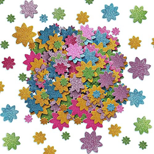Jtnohx 75 Stück blume Aufkleber, Glitzer Schaumstoff Aufkleber, Blume Moosgummi Deko für Schultüte, Basteln Sticker für Kinder Scrapbooking Zubehör Kit