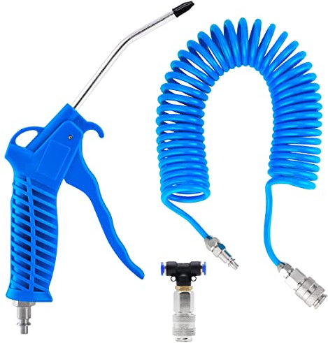 VicBou Truck Air Duster Gun with 5 Metre Recoil Hose, Heavy Duty 360 Degree Rotating Air Blow Gun, Duster Cleaning Gun Quick Connects Cleaning Kit for Lorry Truck Car