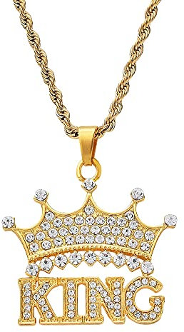 JKJF King Zeichen Halskette Hip Hop Goldkette Halsband Krone King Anhänger Halskette 80er 90er Rapper Goldkette für Männer Frauen Mottoparty Karneval Party Cosplay Zubehör