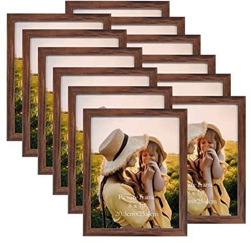 EXYGLO 12er Set Bilderrahmen 20x25 cm, Braune Fotorahmen Collage für 25x20 cm Fotos und Bilder, Dunkler Rahmen mit Plexiglas - Wand- oder Tischaufsteller