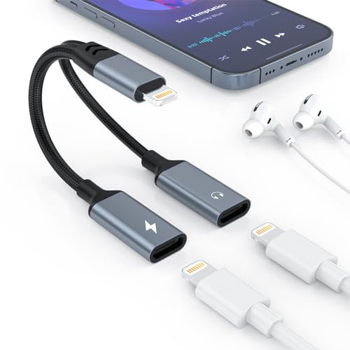 2-in-1 iPhone to Lightning*2 Jack Audio Headphone and Charger Cable Adapter, Video Call+Music+Charge+HiFi+Mic+Control,Earphones Converter Splitter for iPhone 14 13 12 11 Pro【Apple MFi Certified】