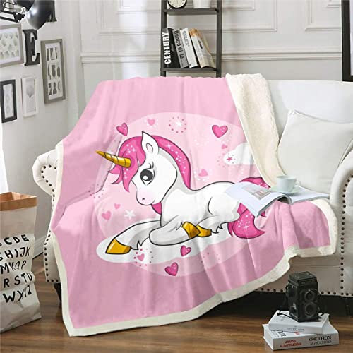 Loussiesd Einhorn Decke Rosa für Kinder Mädchen Magische Tier Drucken Flanell Fleecedecke Fantasy Einhorn Sherpa Decke Fee Cartoon Muster Wohndecke Couch Sofa Unicorn Kuscheldecke 75x100cm