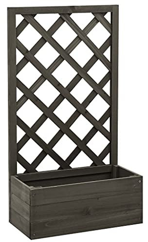 puraday Jardinière à Treillis de Jardin Gris 50x25x90 cm Bois de Sapin Massif Lit Surélevé Robuste Convient à Usage Extérieur Treillis Intégré Offre Support pour Plantes Grimpantes Légumes