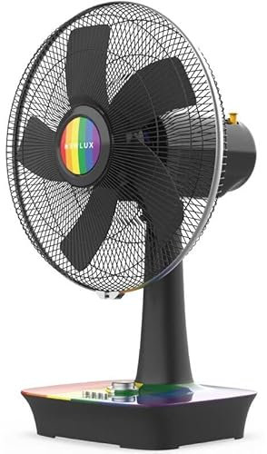 Newlux - Ventilador de sobremesa Grande Abatible W500 con 5 Aspas (Ø 40cm), 3 Velocidades, Oscilación 90º y Temporizador 60min. 40º con Motor de Cobre | Altura 62cm | Arcoiris…