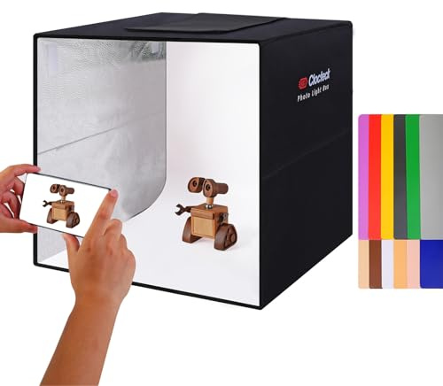 ClocTeck fotostudio ljusbox, 40 cm x 40 cm, LED 160 st, 3 färgtemperaturer, 6 färgbakgrunder