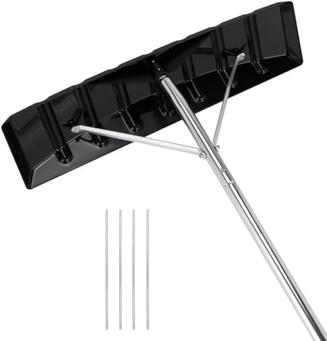 COSTWAY Râteau de Toit à Neige Réglable 1,48-6,08 M, Déneigement de Toit Râteau à Neige en Aluminium avec Lame 40 cm de Largeur Manche Antidérapante en TPE pour Véhicules Toit