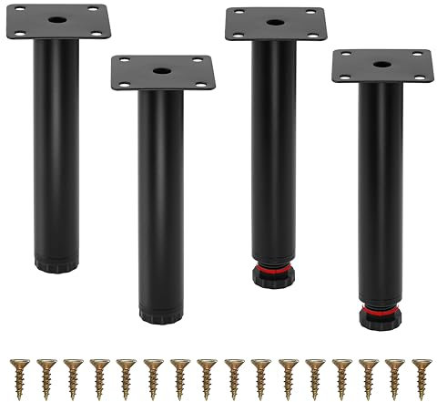 Sanrolax Möbelfüße Verstellbar, 4 Stücke 15cm Tischbeine Metall Schwarz, Füße für Möbel Ausgestattet mit 16 Stücke Schrauben,Möbelbeine für Sofafüße, Tischefüße, Stühlefüße, Schrankfüsse