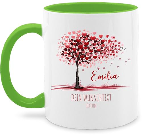 Tasse Tassen 325ml - Lebensbaum Geschenk Geburt I Geschenk Taufe I Taufgeschenk Kommunion I Geburtsdatum Konfirmation - 325 ml - Hellgrün - personalisierte konfirmationsgeschenke