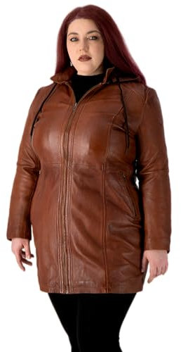 URBAN 5884 Damen Lederjacke für Übergrößen KATE, Mantel für die kurvige Figur aus echtem Lammfell, strapazierfähige Lederjacke, geeignet für die Zwischensaison, Cognac, 44