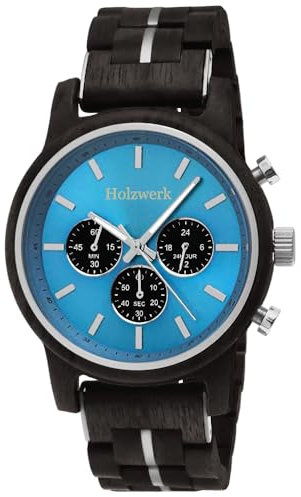 Holzwerk Germany Handgefertigte Designer Herren-Uhr Öko Natur Holz-Uhr Chronograph Armband-Uhr Analog Quarz-Uhr Schwarz Braun Blau Datum Holz