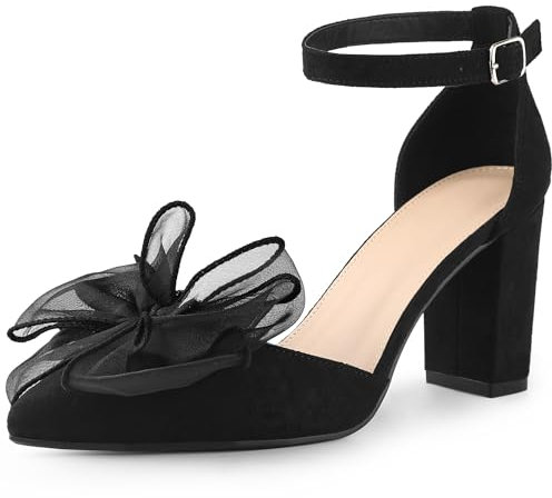 Allegra K Women's Bow Knot Pointed Toe Block Heel Pumps Black 6 UK/Label Size 8 US
