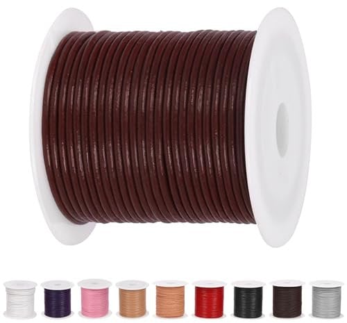Glarks 11 Yards x 2mm Round Leather String Cord, Wine Red Soft and Smooth Jewelry Leather Rope for Necklaces Bracelets Making, Wrapping, Beading Craft and Shoelaces Replacement