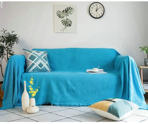 Ayoiow Wasserdichter Sofabezug Sofahusse Blau Sofahusse 1 Sitzer Polyester Einfarbiges Rautenmuster