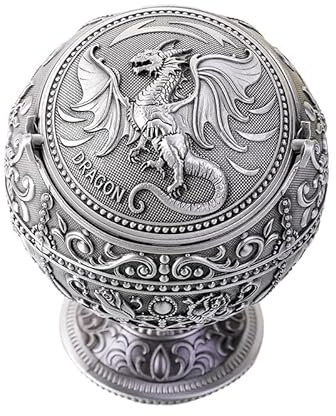 Winddichter großer Aschenbecher mit Klappdeckel für Zigaretten, tragbarer Metall-Drachen-Druck, dekorativer Aschenbecher für Terrasse, Innen- und Außenbereich, Kegel-Räuchergefäß