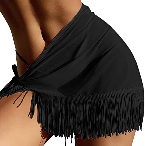 Bauchtanz Tuch Große Größen - Chiffon Sarong Kurz Damen - Strandtuch Sexy Wickelrock Stand Pareo Sommer Strandponcho Transparent Leicht Strandtücher Minirock Fransen Strandrock Schals Hüfttuch Bikini