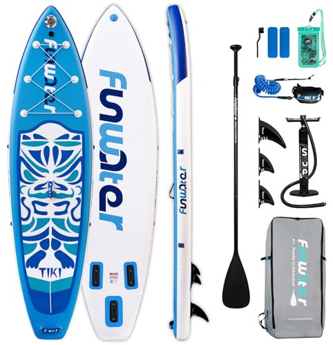 FunWater Stand Up Paddling Board Aufblasbar SUP Paddleboard für Erwachsene Standup Paddel Zubehör mit Verstellbares Paddel, Pumpe, Rucksack, Leine