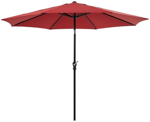 DUMOS Terrassenschirm mit Druckknopf, neigbar und Kurbel, Tischschirm, 8 stabile Rippen, wasserdicht, Poolschirm für Markt, Terrasse, Strand, Restaurant im Freien (Rot)
